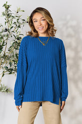 Basic Bae Full Size Ribbed Round Neck Slit Knit Top - Versatile Style for Every Occasion